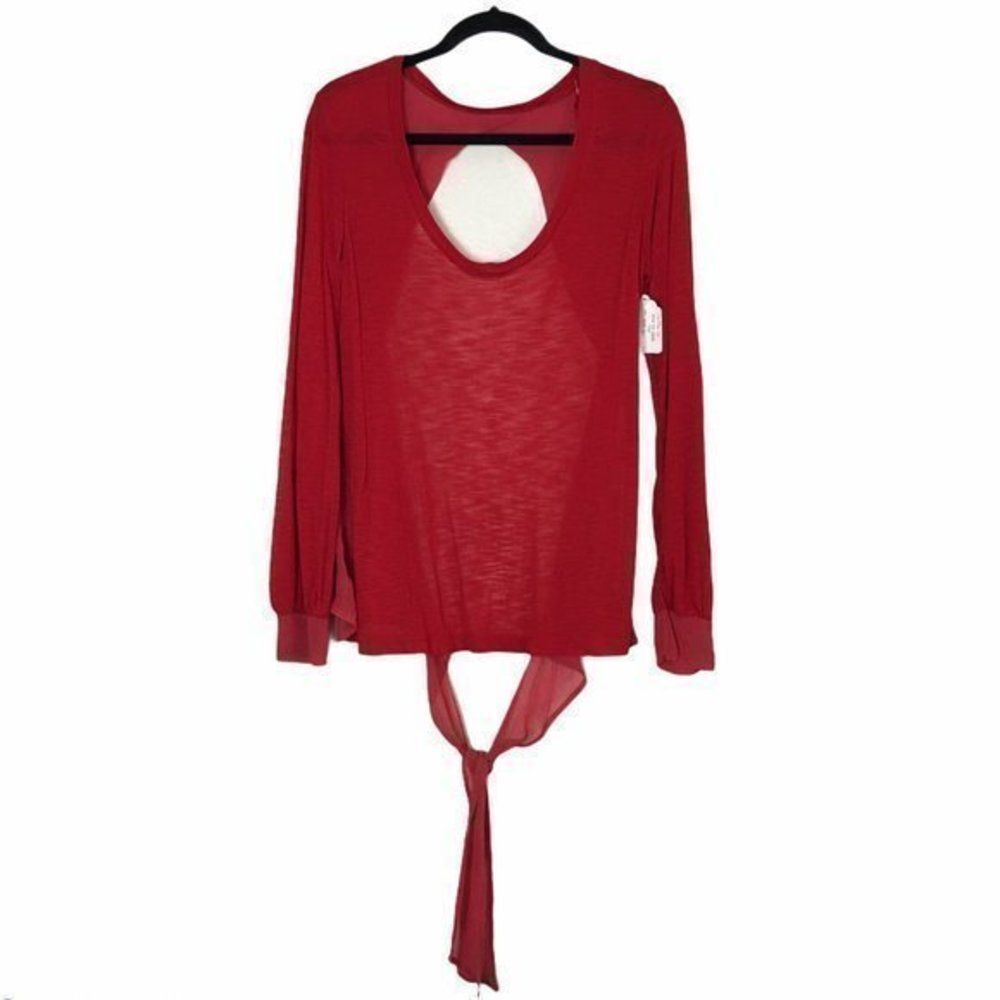 Planet Blue - Blue Life Long Sleeve Open Back Shirt Red Womens Size S